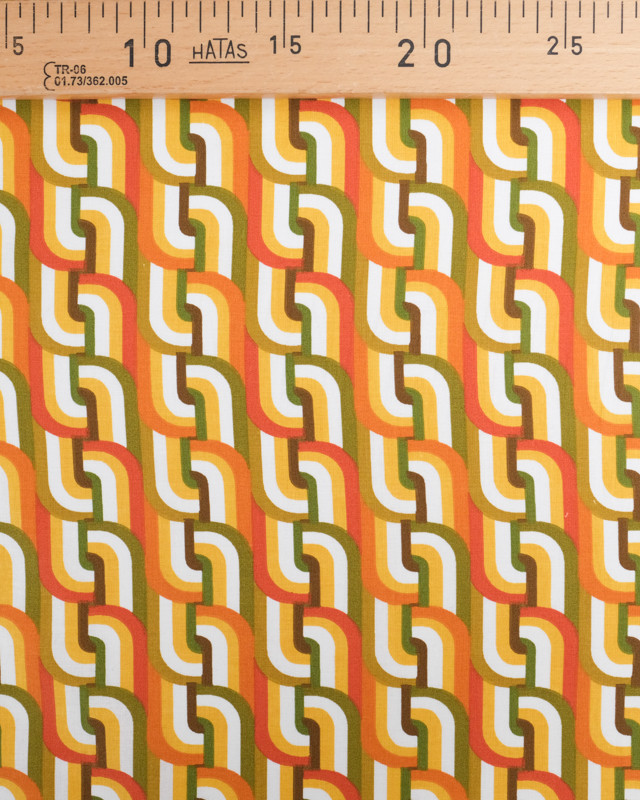 Tissu Coton Imprimé Graphique Rétro Vert et Orange - Mercerine