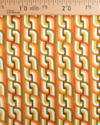 Tissu Coton Imprimé Graphique Rétro Vert et Orange - Mercerine