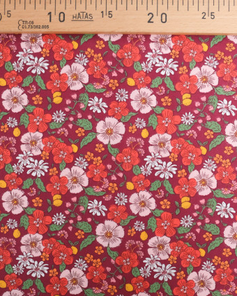 Tissu Coton Imprimé  Fleuri Fond Rétro - Mercerine