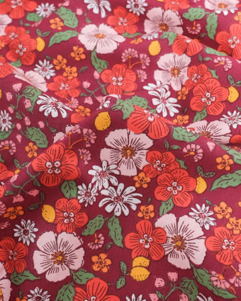 Tissu Coton Imprimé  Fleuri Fond Rétro - Mercerine