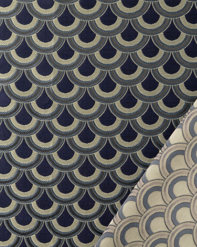 Tissu Jacquard Eventails Bleu - Mercerine