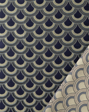 Tissu Jacquard Eventails Bleu - Mercerine