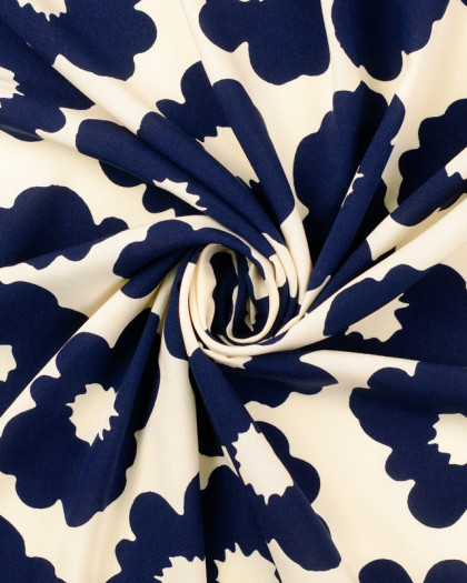 Popeline de Viscose Imprimée Fleurs Bleu Marine - Mercerine