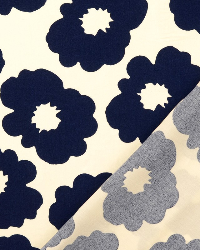 Popeline de Viscose Imprimée Fleurs Bleu Marine - Mercerine