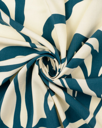 Popeline de Viscose Grand Motif Abstrait Bleu Canard - Mercerine