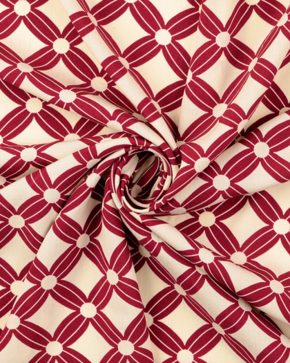 Popeline de Viscose Losange Sixties Bordeaux - Mercerine