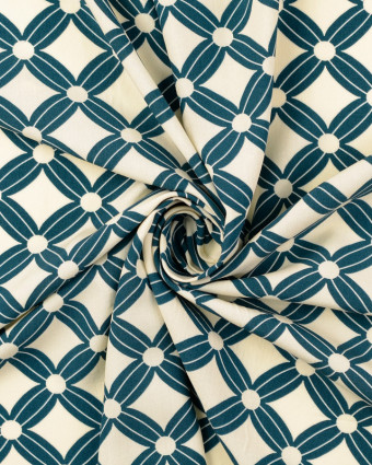 Popeline de Viscose Losange Sixties Bleu Canard - Mercerine