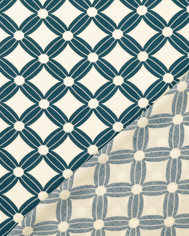 Popeline de Viscose Losange Sixties Bleu Canard - Mercerine