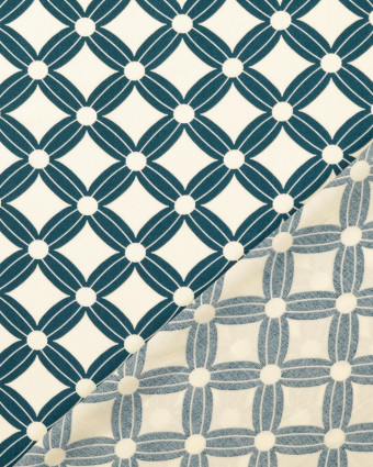 Popeline de Viscose Losange Sixties Bleu Canard - Mercerine