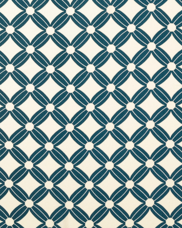 Popeline de Viscose Losange Sixties Bleu Canard - Mercerine