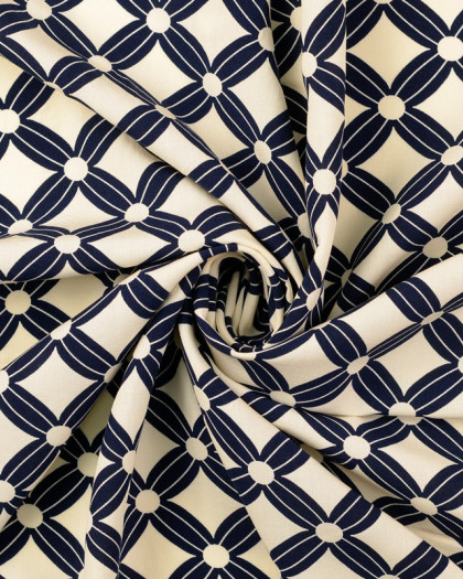 Popeline de Viscose Losange Sixties Bleu Marine - Mercerine