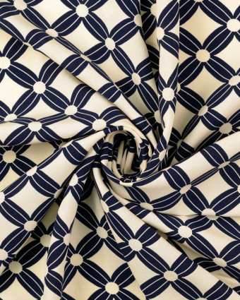 Popeline de Viscose Losange Sixties Bleu Marine - Mercerine