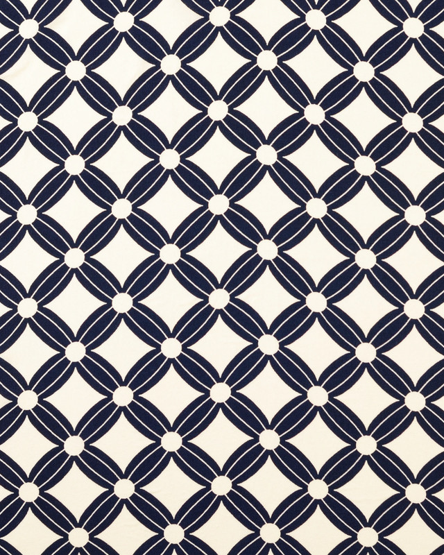 Popeline de Viscose Losange Sixties Bleu Marine - Mercerine