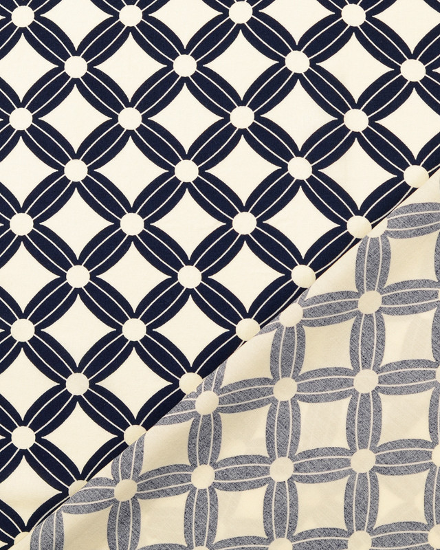 Popeline de Viscose Losange Sixties Bleu Marine - Mercerine