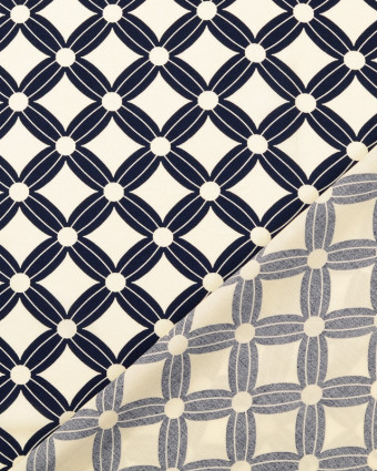 Popeline de Viscose Losange Sixties Bleu Marine - Mercerine
