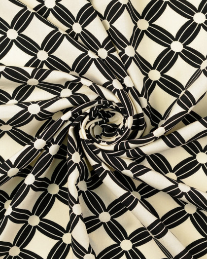 Popeline de Viscose Losange Sixties Noir - Mercerine