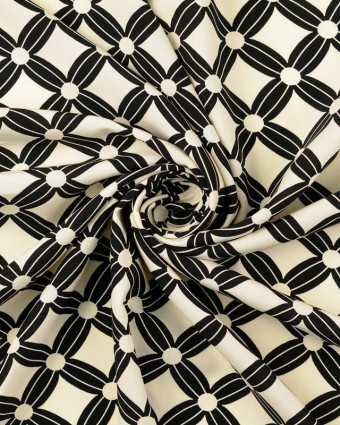 Popeline de Viscose Losange Sixties Noir - Mercerine