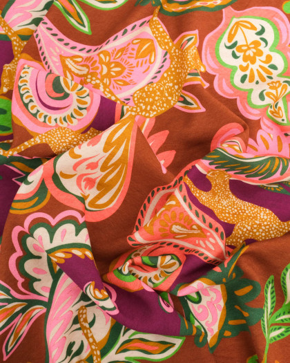 Viscose Française Caramel Motif Cachemire et Léopard - Mercerine