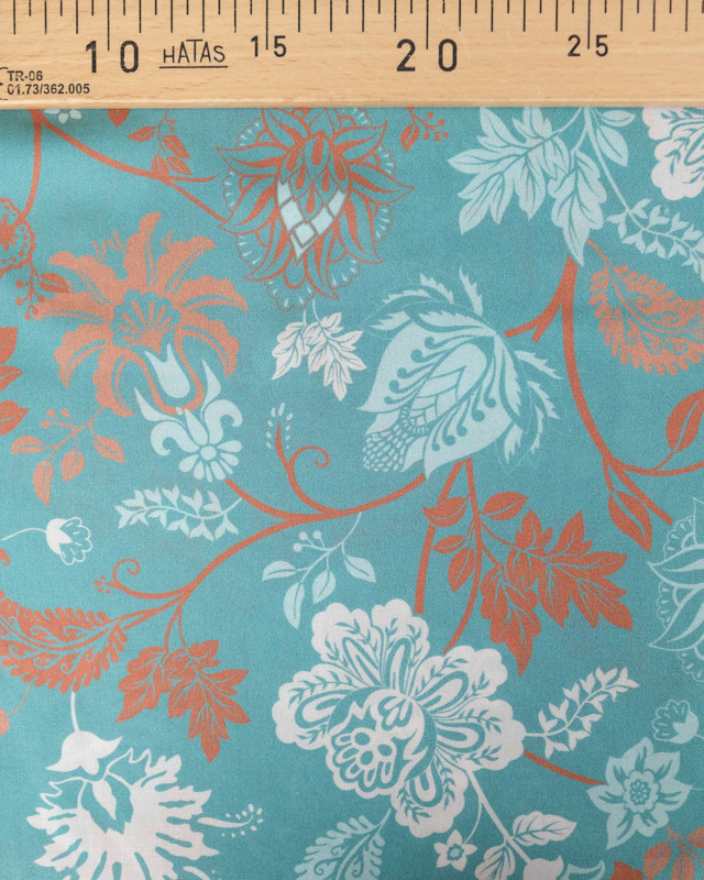 Voile de Viscose Turquoise Motif Fleuri - Mercerine