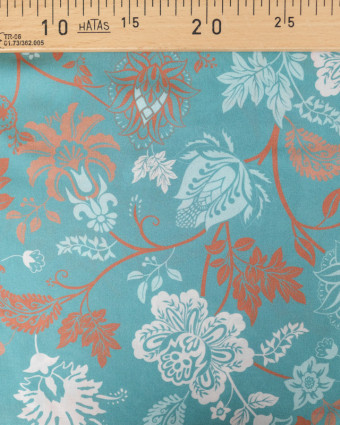 Voile de Viscose Turquoise Motif Fleuri - Mercerine