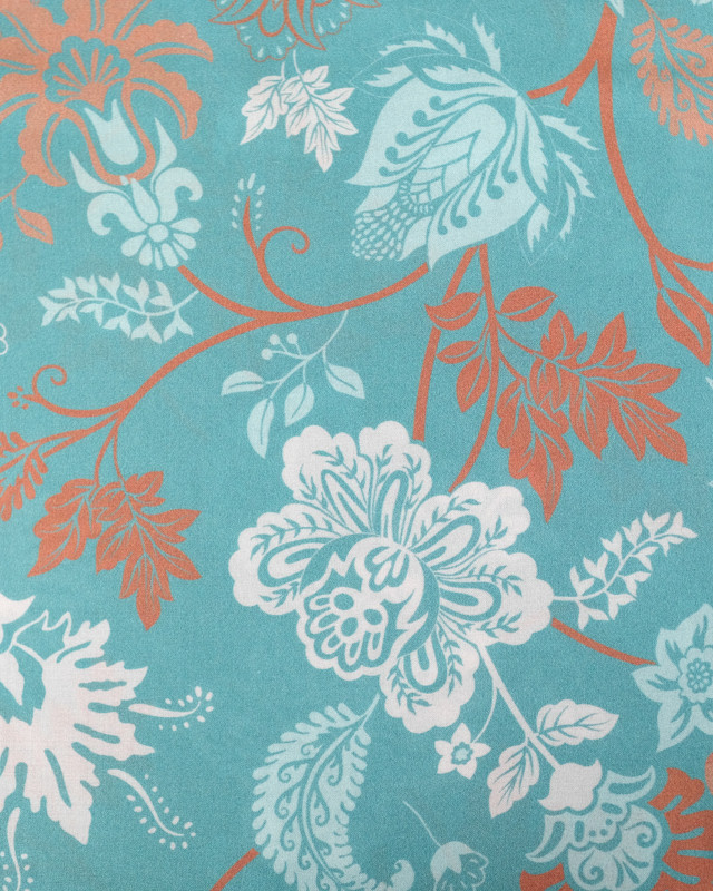 Voile de Viscose Turquoise Motif Fleuri - Mercerine