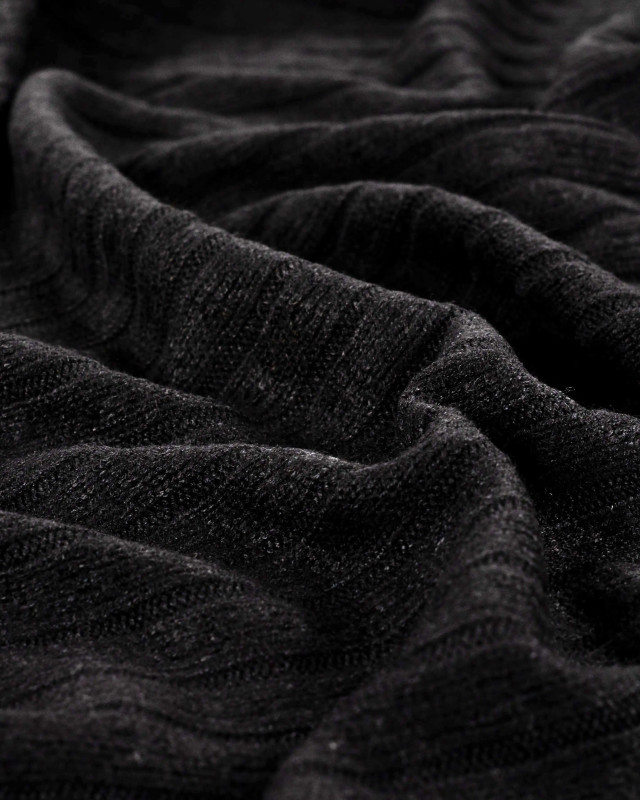 Maille Douce Noire Rayures Ton sur Ton - Mercerine