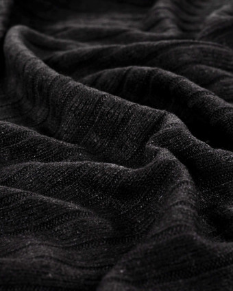 Maille Douce Noire Rayures Ton sur Ton - Mercerine