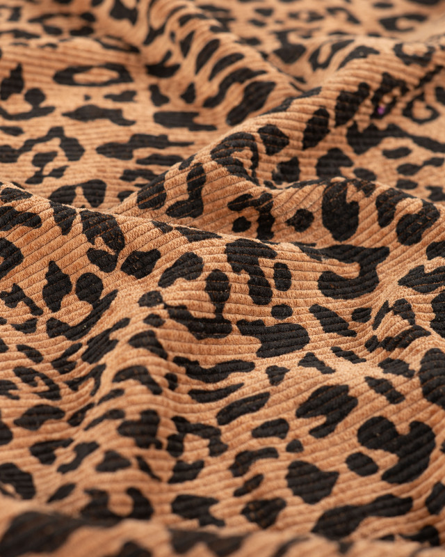 Velours Côtelé Imprimé Léopard Caramel - Mercerine