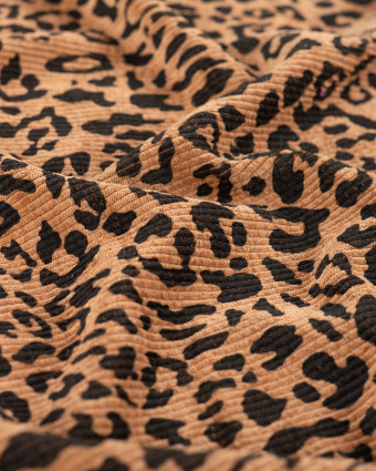 Velours Côtelé Imprimé Léopard Caramel - Mercerine
