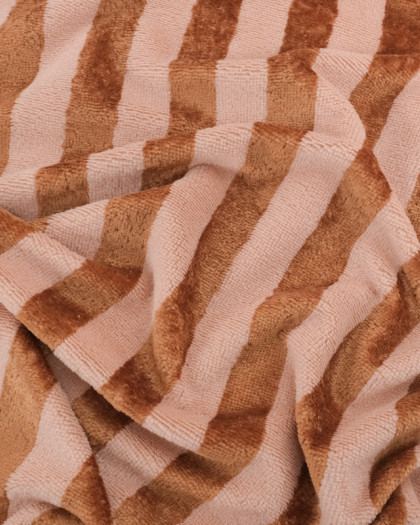 Tissu Eponge Bambou à Rayures Nude et Caramel - Mercerine