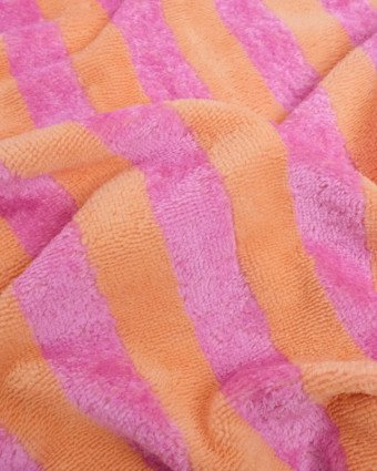 Tissu Eponge Bambou à Rayures Melon et Bonbon - Mercerine
