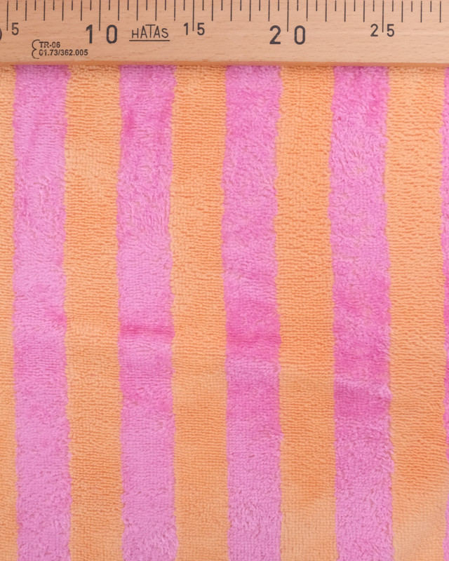 Tissu Eponge Bambou à Rayures Melon et Bonbon - Mercerine