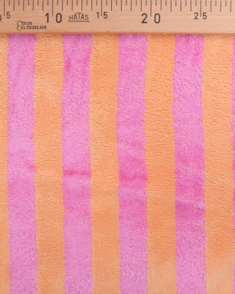 Tissu Eponge Bambou à Rayures Melon et Bonbon - Mercerine