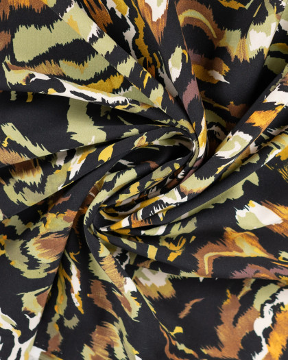Viscose Stretch Motif Abstrait Kaki et Moutarde - Mercerine