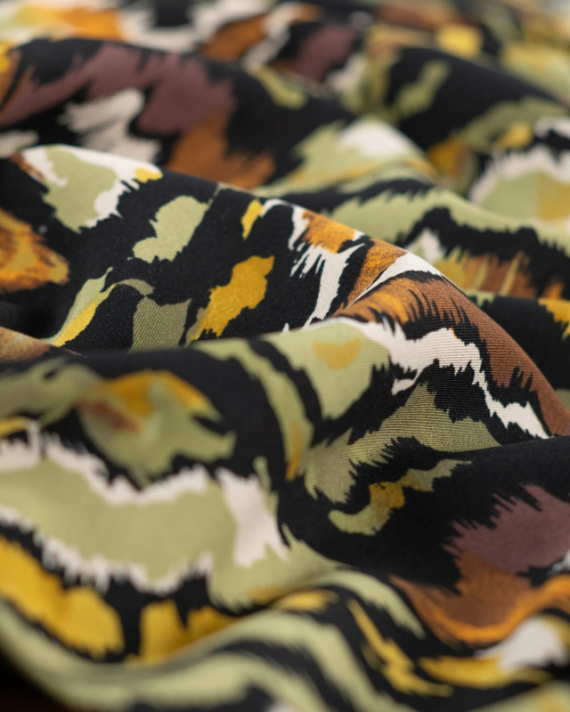 Viscose Stretch Motif Abstrait Kaki et Moutarde - Mercerine