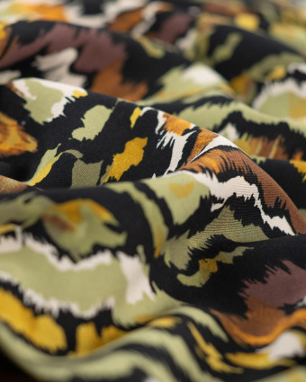 Viscose Stretch Motif Abstrait Kaki et Moutarde - Mercerine
