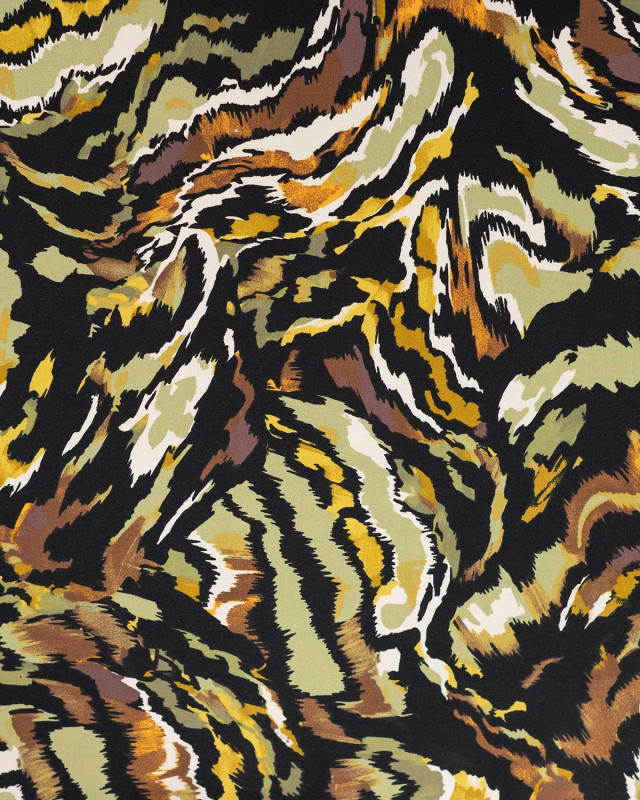 Viscose Stretch Motif Abstrait Kaki et Moutarde - Mercerine