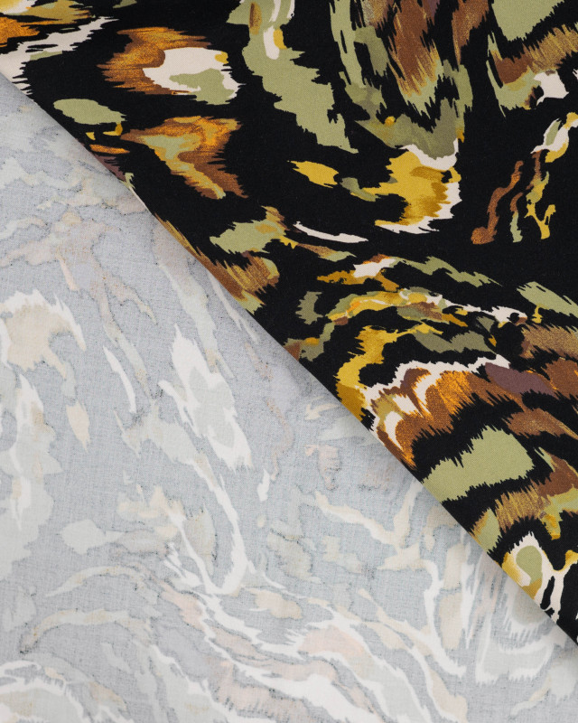 Viscose Stretch Motif Abstrait Kaki et Moutarde - Mercerine
