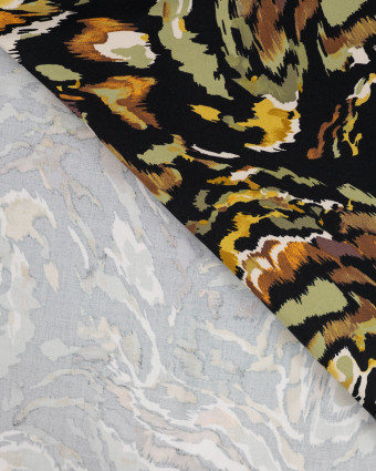 Viscose Stretch Motif Abstrait Kaki et Moutarde - Mercerine