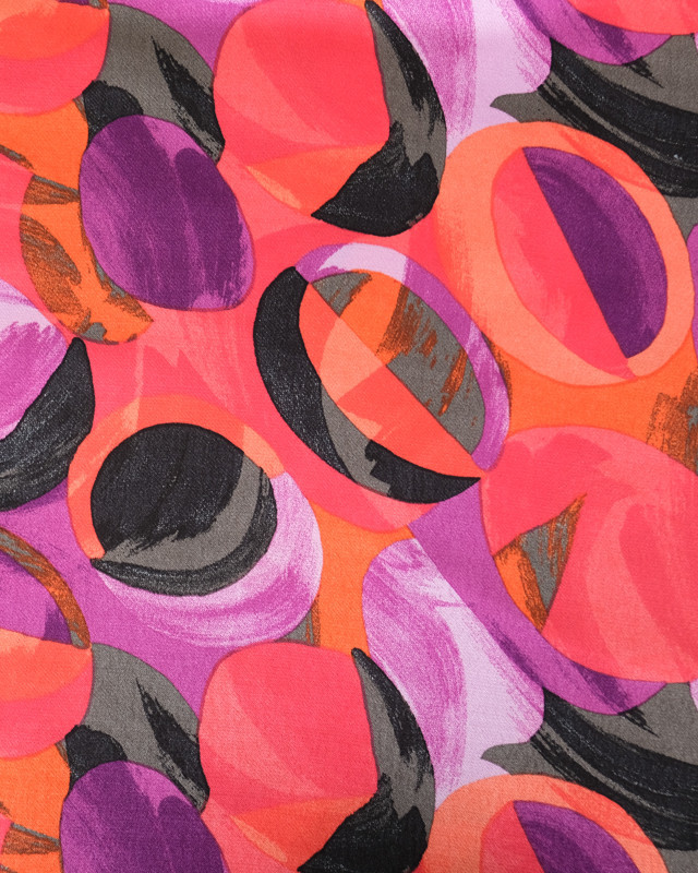 Satin de Viscose Motif Pop Rose Orange - Mercerine