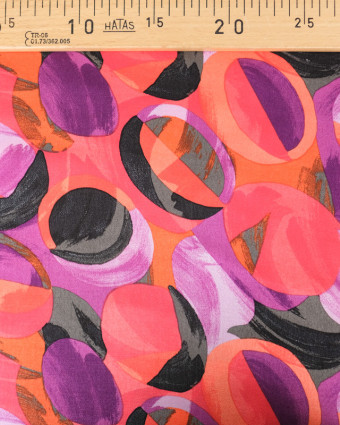 Satin de Viscose Motif Pop Rose Orange - Mercerine