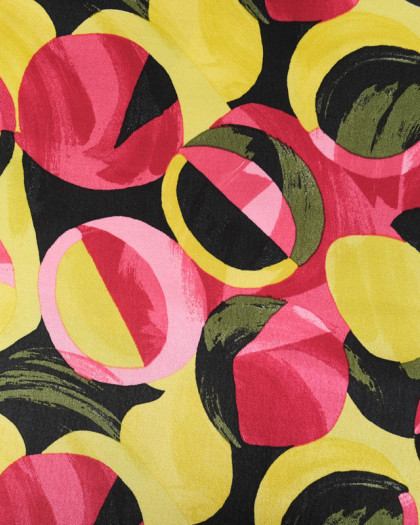 Satin de Viscose Motif Pop Vert Anis et Rose - Mercerine