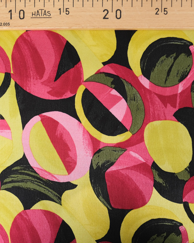 Satin de Viscose Motif Pop Vert Anis et Rose - Mercerine