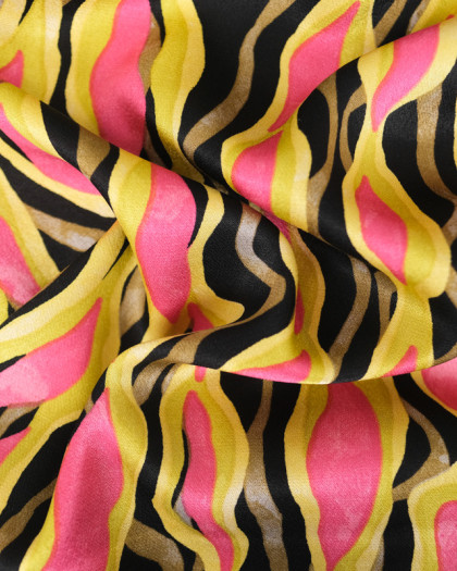 Satin de Viscose Motif Abstrait Vert Anis et Rose - Mercerine