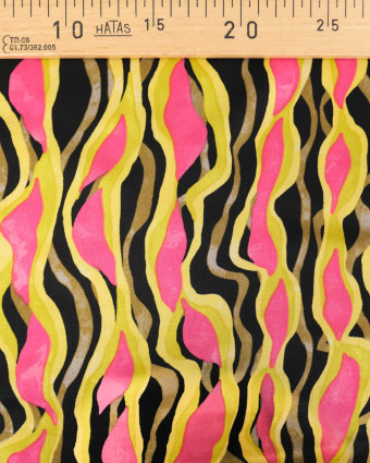 Satin de Viscose Motif Abstrait Vert Anis et Rose - Mercerine