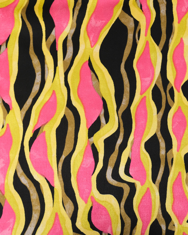 Satin de Viscose Motif Abstrait Vert Anis et Rose - Mercerine