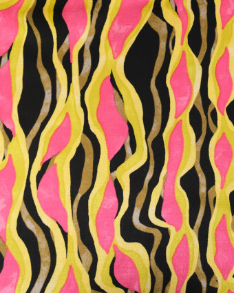 Satin de Viscose Motif Abstrait Vert Anis et Rose - Mercerine