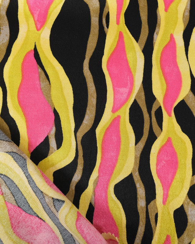 Satin de Viscose Motif Abstrait Vert Anis et Rose - Mercerine