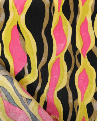 Satin de Viscose Motif Abstrait Vert Anis et Rose - Mercerine