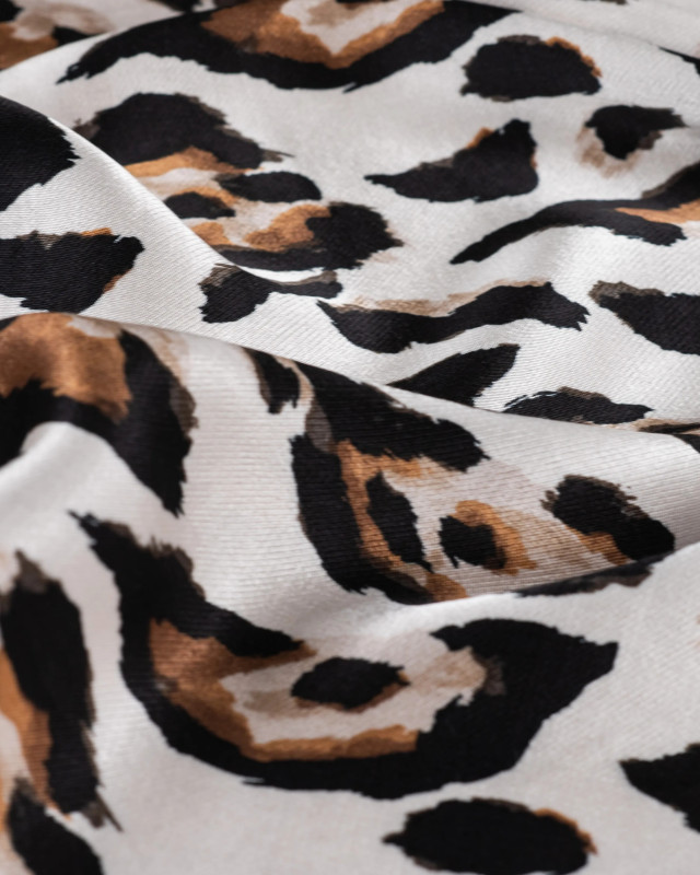 Satin de Viscose Blanc Cassé Motif Léopard - Mercerine
